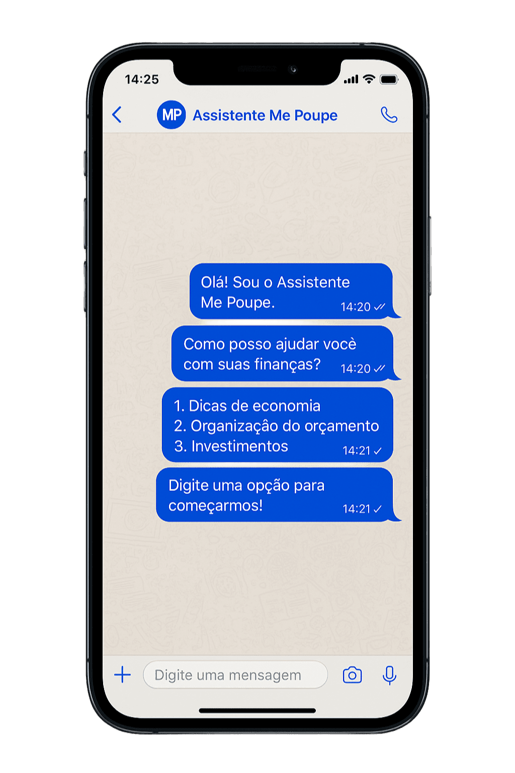 Assistente Me Poupe no WhatsApp